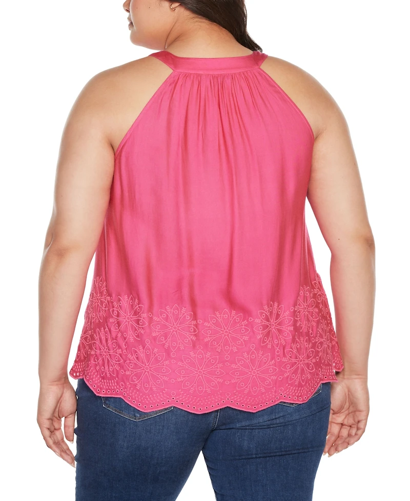Belldini Black Label Plus Embroidered Hem Sleeveless Top