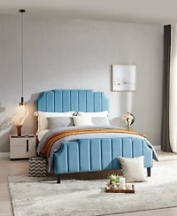 Diana 64" Fabric Upholstered Channel Tufted with Adjustable Headboard Heights Queen Bed, Created for Macy's