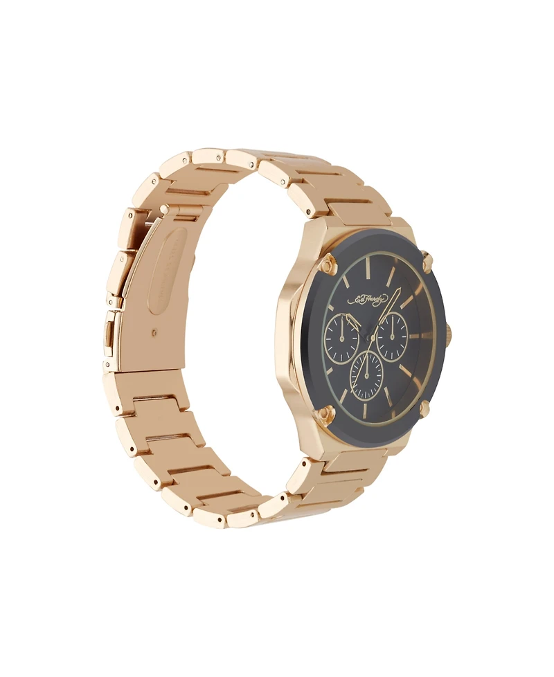 Ed Hardy Men's Brushed Gold-Tone Metal Bracelet Watch 46mm