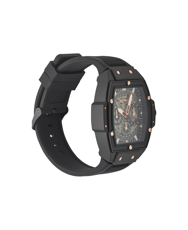 Ed Hardy Men's Black Textured Silicone Strap Watch 48mm