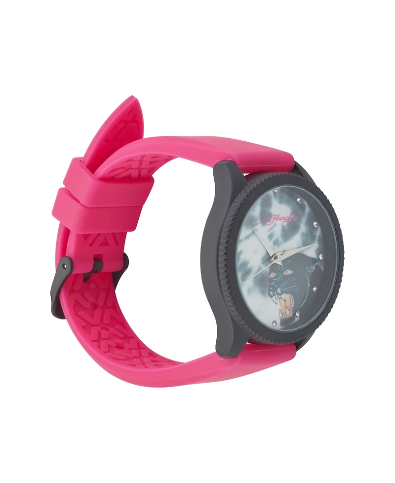 Ed Hardy Women's Quartz Matte Fuchsia Silicone Strap Analog Watch 38mm