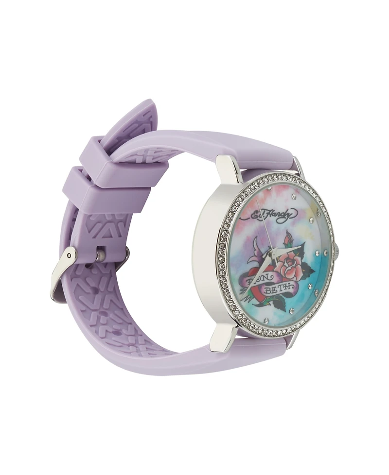 Ed Hardy Women's Quartz Light Purple Silicone Strap Watch 38mm