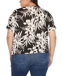 Belldini Plus Floral Print Lace-Up Top