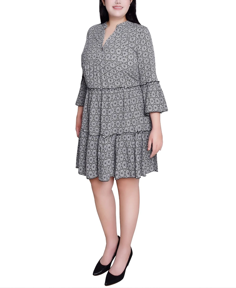 Ny Collection Plus 3/4 Sleeve Tiered Dress