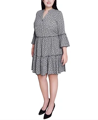 Ny Collection Plus 3/4 Sleeve Tiered Dress