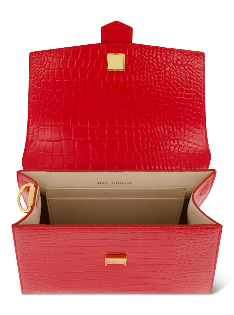Crocodile Leather Buckle Detail Medium Handbag