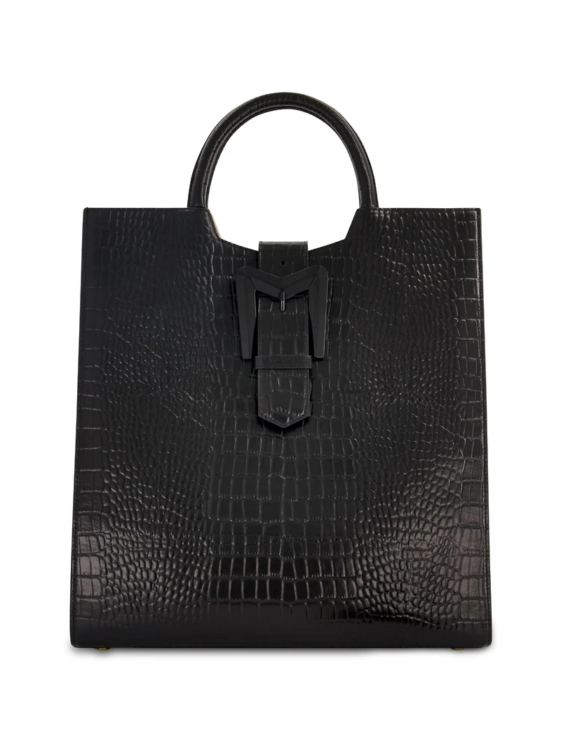 Mac Duggal Crocodile Leather Buckle Detail Maxi Tote Bag