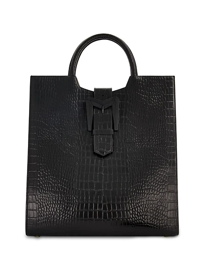Mac Duggal Crocodile Leather Buckle Detail Maxi Tote Bag