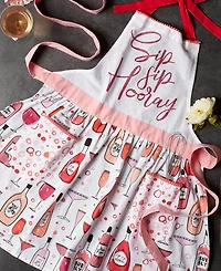 Design Imports Women's Spring Summer Apron Collection Adjustable, Two Large Pockets Extra Long Ties, One Size Fits Most, Sip Sip Hooray