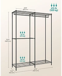 Slickblue Metal Clothing Racks, Heavy-Duty Garment Rack with Adjustable Wire Shelves, Hanging Rods, Hooks