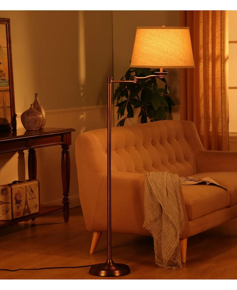 Caden 62" Led Modern Floor Lamp with Swing Arm & Drum Shade