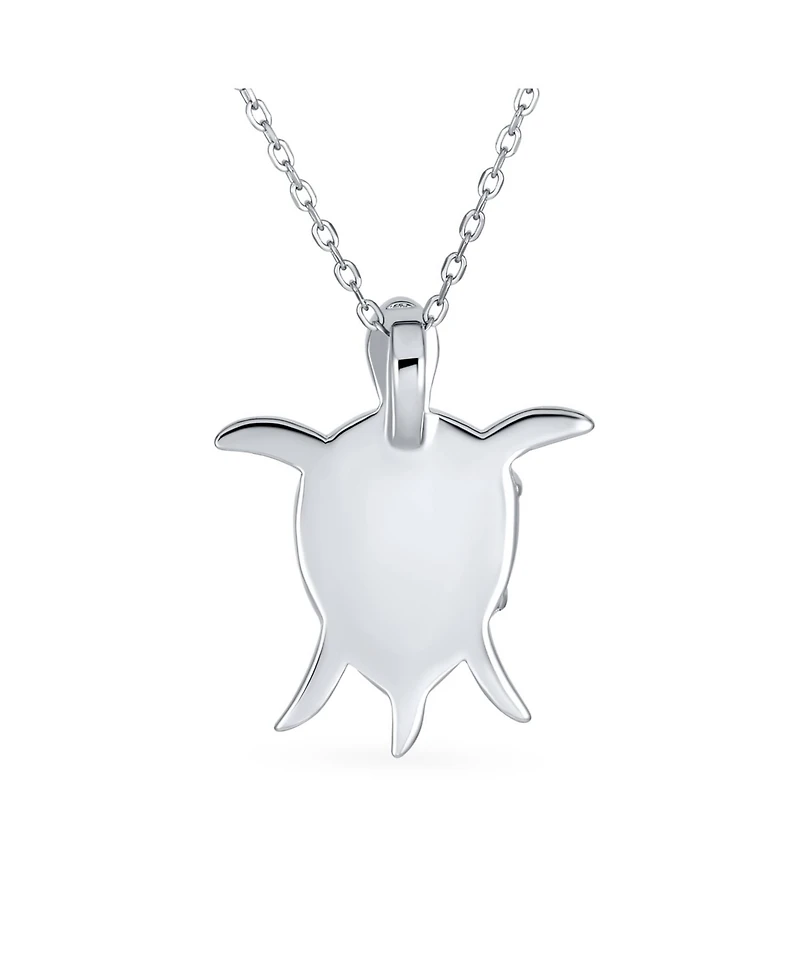 Bling Jewelry Nautical Beach Vacation Synthetic Opal Inlay Green Heart Mother Mom Baby Sea Turtle Pendant Necklace Sterling Silver