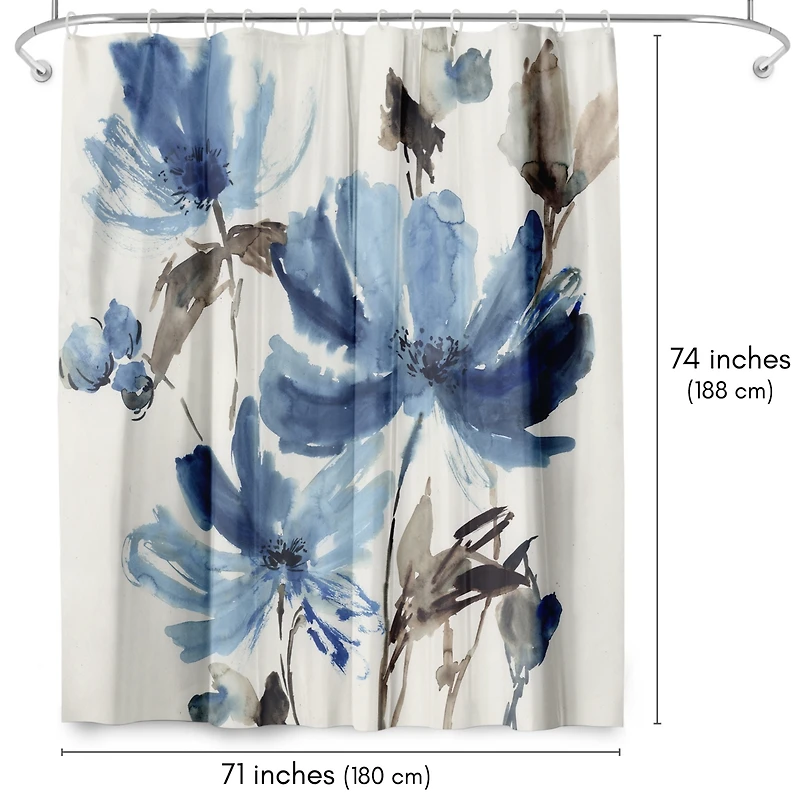 71x74 Floral Shower Curtain - Blissful Blue by Pi Creative Art