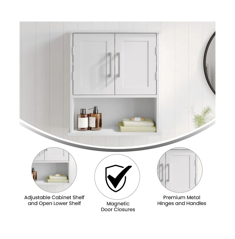 Merrick Lane Vigo Wall Mounted Bathroom Medicine Cabinet With Adjustable Cabinet Shelf, Lower Open Shelf, And Magnetic Closure Doors