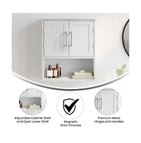 Merrick Lane Vigo Wall Mounted Bathroom Medicine Cabinet With Adjustable Cabinet Shelf, Lower Open Shelf, And Magnetic Closure Doors