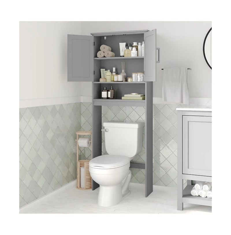 Merrick Lane Vigo Over The Toilet Bathroom Organizer With Shelves And Magnetic Closure Doors