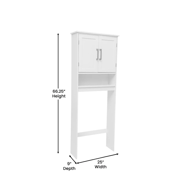 Merrick Lane Vigo Over The Toilet Bathroom Organizer With Shelves And Magnetic Closure Doors