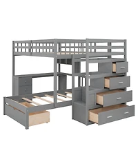 Simplie Fun Full Over Twin Bunk Bed With Desk, Drawers And Shelves, White