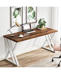 Tribesigns Writing Computer Desk, 55 inch Heavy Duty Study Desk with Z-Shaped Metal Leg, Modern Simple Home Office