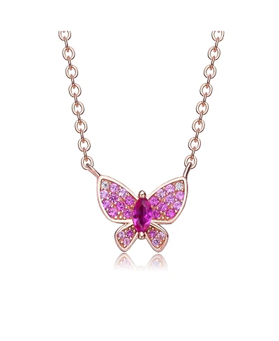 GiGiGirl Sterling Silver 18k Rose Gold Plated with Red and cubic Zirconia Pave Small Butterfly Pendant Layering Necklace