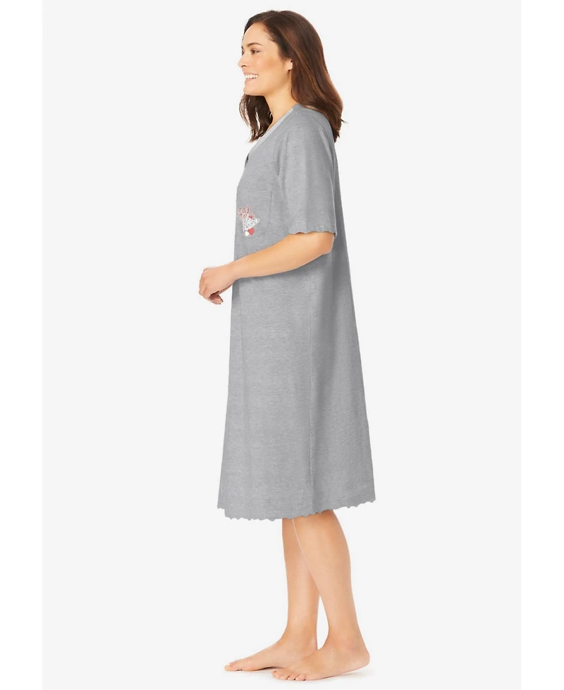 Dreams & Co. Women's Satin Trim Cotton Sleepshirt