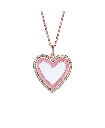 GiGiGirl Children's 18k Rose Gold Plated with Clear Cubic Zirconia and Enamel Halo Heart Pendant Necklace