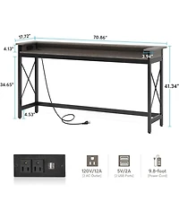 Tribesigns Sofa Table with Outlets and Usb Ports, 70.9 inch Extra Long Console Behind Couch Charging Station, Industrial Narrow Entryway Ha