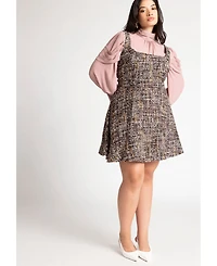 Eloquii Women's Plus Flare Tweed Mini Jumper