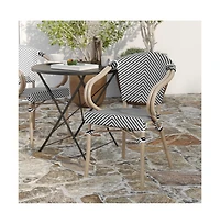 Merrick Lane Mael Stacking Thonet Bistro Style Chair With Arms, Textilene Seat, And Bamboo Finished Metal Frame For Indoor/Outdoor Use
