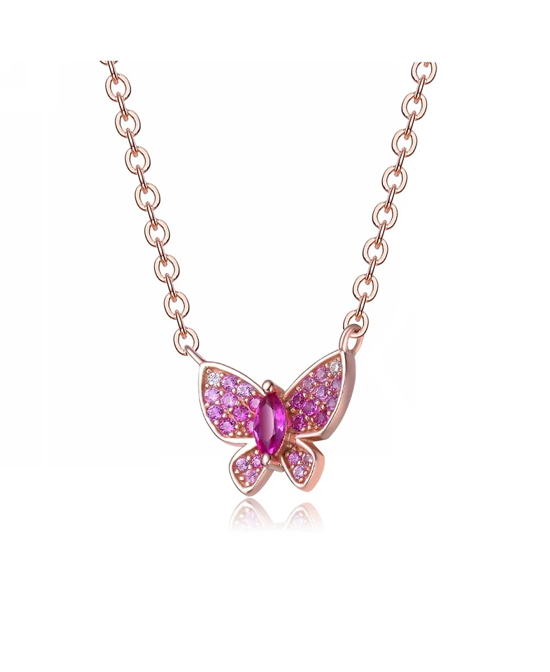 GiGiGirl Sterling Silver 18k Rose Gold Plated with Red and cubic Zirconia Pave Small Butterfly Pendant Layering Necklace