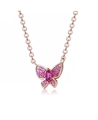 GiGiGirl Sterling Silver 18k Rose Gold Plated with Red and cubic Zirconia Pave Small Butterfly Pendant Layering Necklace