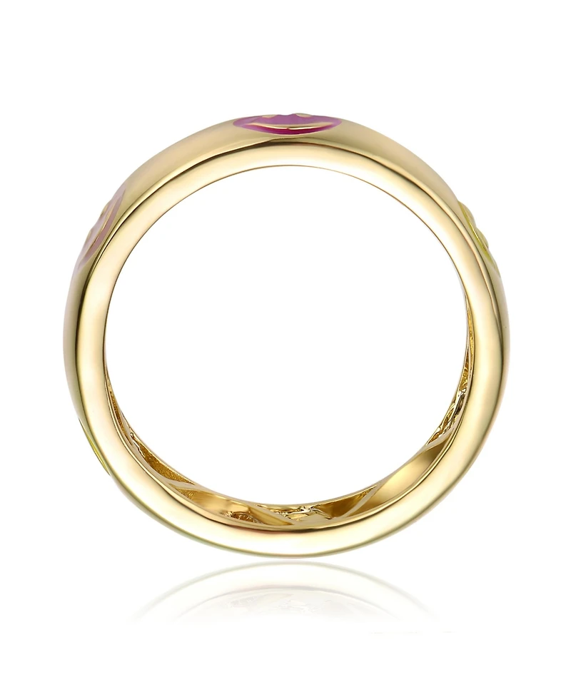 GiGiGirl Kids/Teens 14k Yellow Gold Plated & Pink Emoji Smiling Face Stacking Band