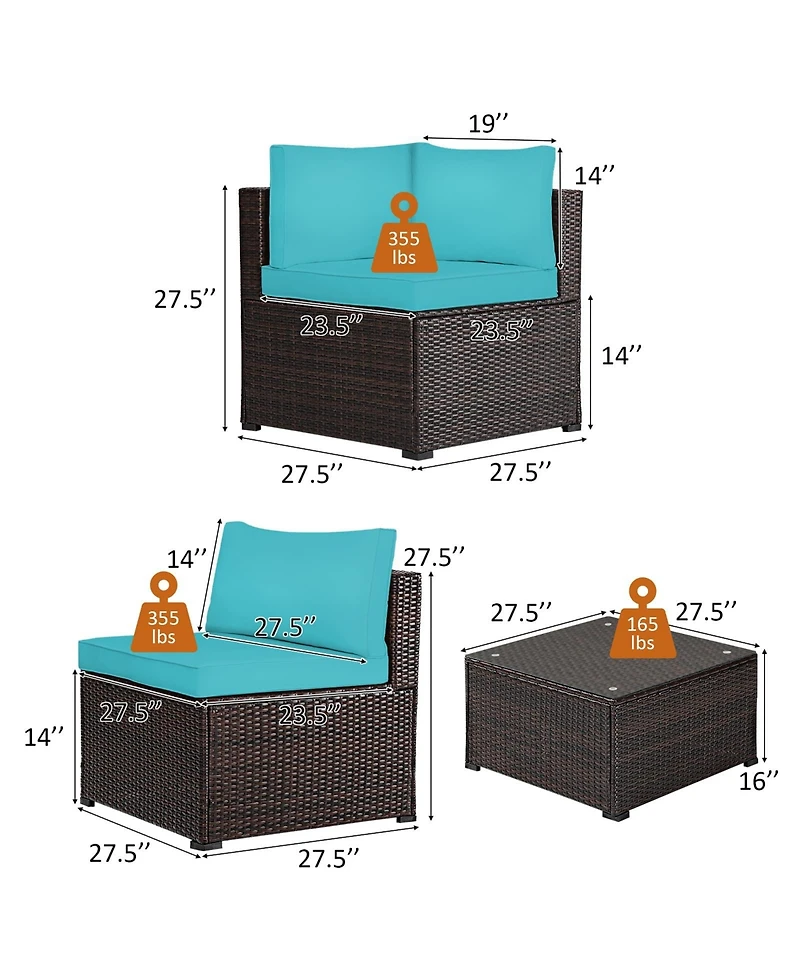 Sugift 6 Pieces Rattan Patio Sectional Sofa Set with Cushions for 4-5 Person