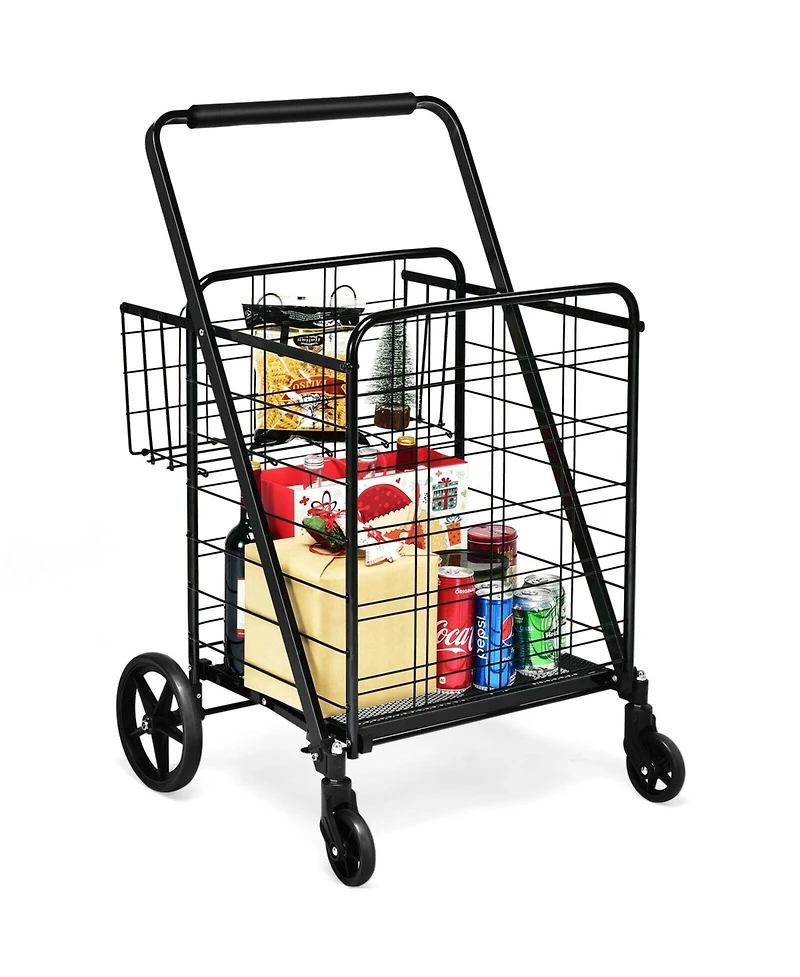 Sugift Heavy Duty Folding Utility Shopping Double Cart
