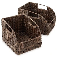 Casafield (Set of 2) Water Hyacinth Pantry Baskets with Handles - Natural, Medium and Large Woven Storage for Kitchen Shelves