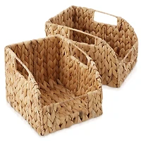Casafield (Set of 2) Water Hyacinth Pantry Baskets with Handles - Natural, Medium and Large Size Woven Storage Baskets for Kitchen Shelves - Natural