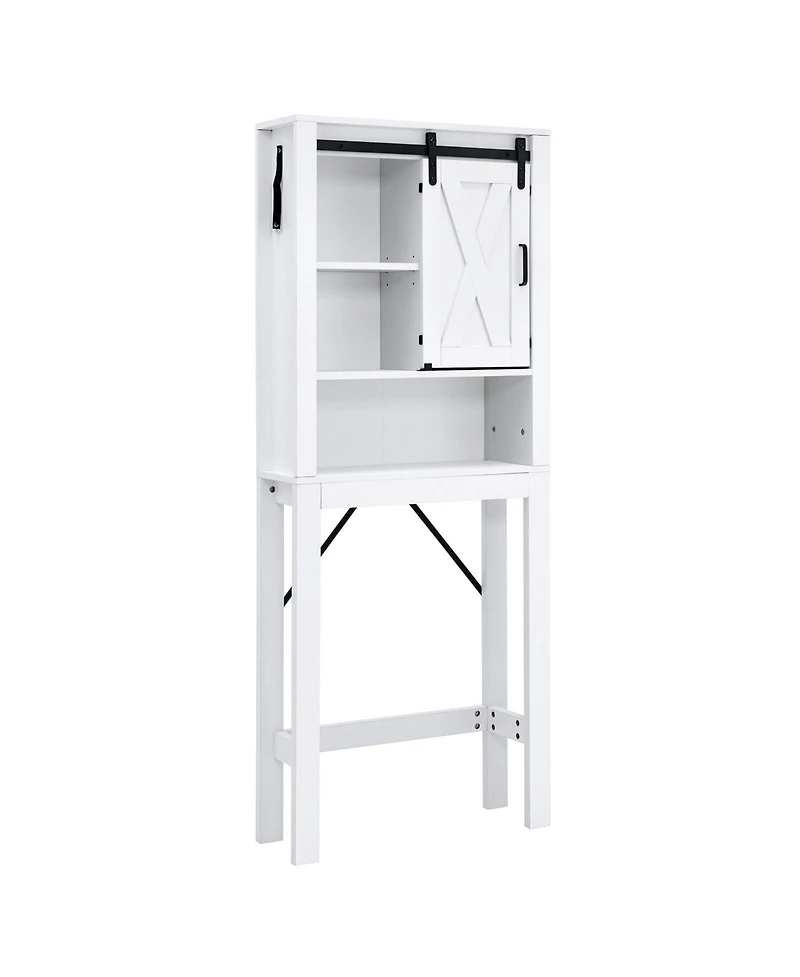 Sugift 3-Tier Wodden Bathroom Cabinet with Sliding Barn Door and 3-position Adjustable Shelves