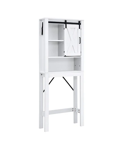 Sugift 3-Tier Wodden Bathroom Cabinet with Sliding Barn Door and 3-position Adjustable Shelves
