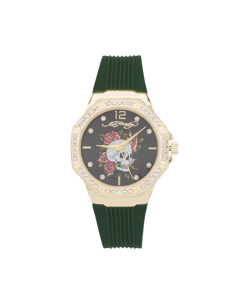 Ed Hardy Women's Quartz Matte Green Silicone Strap Watch 38mm