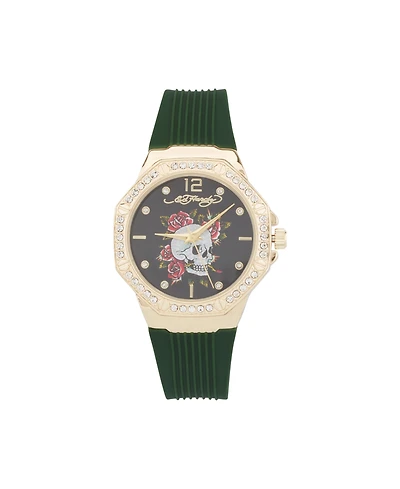 Ed Hardy Women's Quartz Matte Green Silicone Strap Watch 38mm