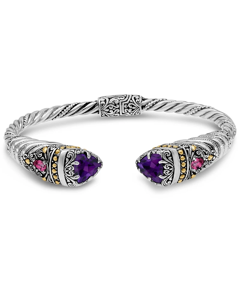 Devata Amethyst & Bali Uluwatu Cuff Bracelet in Sterling Silver and 18K Gold