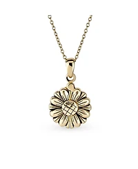 Bling Jewelry Floral Flower Inspirational Saying My Sunshine Words Sunflower Open Locket Pendant Necklace Gold Plated Sterling Silver