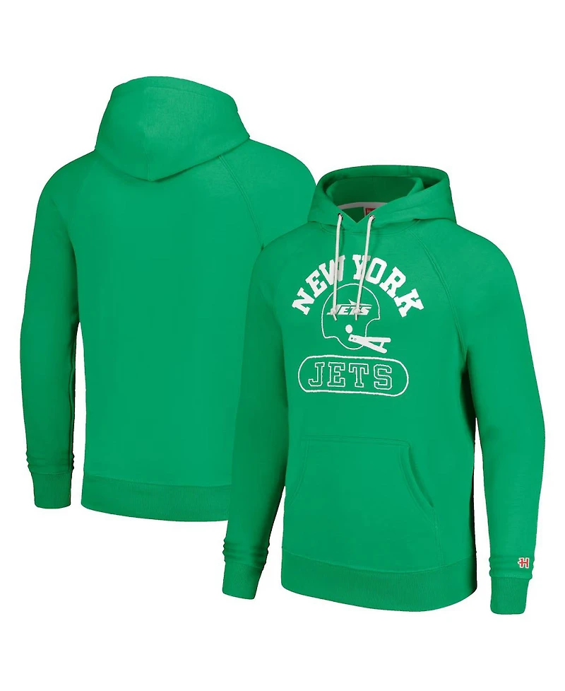 Homage Men's & Women's Green New York Jets Helmet Tri-Blend Pullover Hoodie