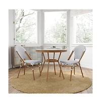 Merrick Lane Celia Bistro Style Table With Glass Top, Pe Rattan, Stack Chairs