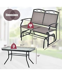 Outdoor Gliding Loveseat Chair with Tempered Glass Coffee Table