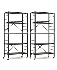 2 Pcs 5-Tier Folding Shelf Free Diy Design Shelving Unit with 4 Universal Wheels