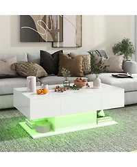 Led Coffee Table with 2 Drawers 20-Color Dimmable Led Lights & Remote Control