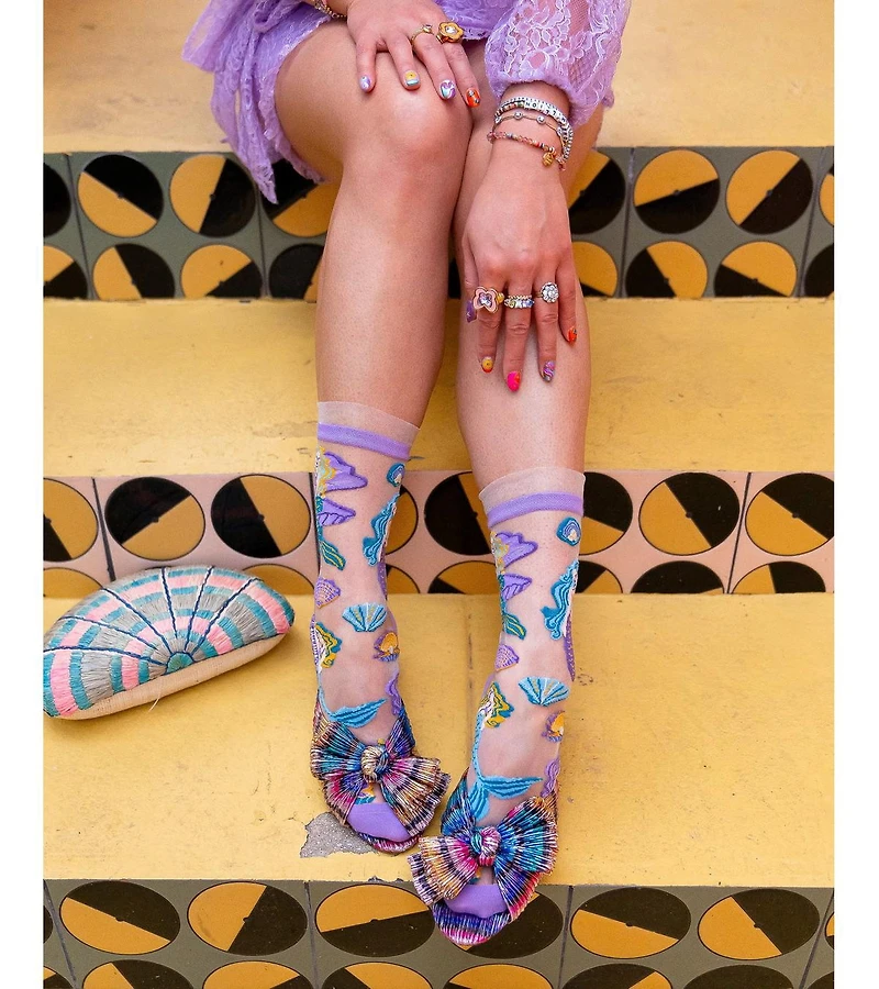 Sock Candy Women's Whimsical Mermaid Ruffle Sheer Sock