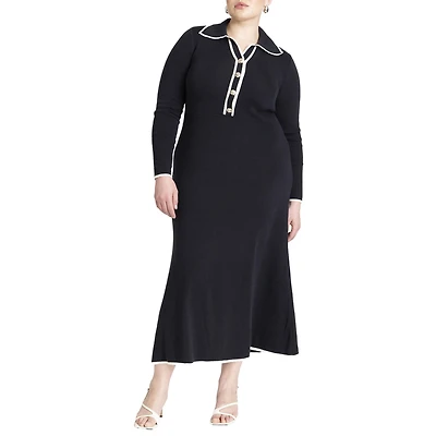 Eloquii Women's Plus Ribbed Sweater Dress With Collar