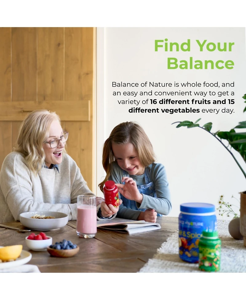 Balance of Nature Whole Food Supplement with Fruit and Vegetable Ingredients for Women, Men, and Kids